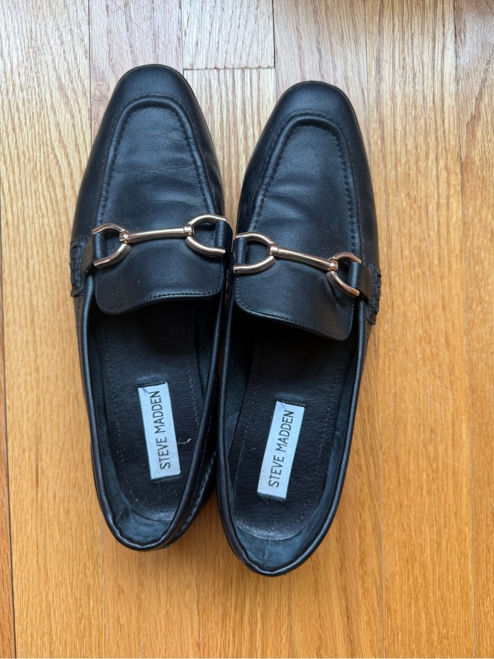 Steve Madden Black Leather Horsebit Loafers for Women